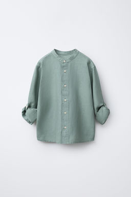 CAMISA CUELLO MAO CON LINO Y ALGOD?N / Verde