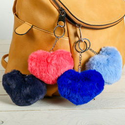 Цена за 2 шт. Пушистый брелок для ключей на кольце Сердечко, на рюкзак, сумку, 11?10?4 см, МИКС