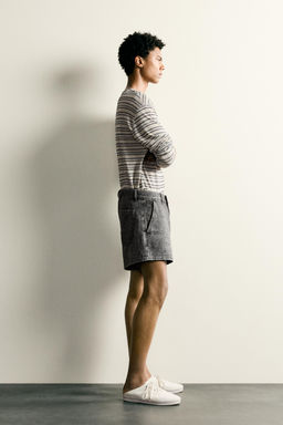 SHORTS DENIM LAVADO ACID / Gris antracita - Zara фото 4