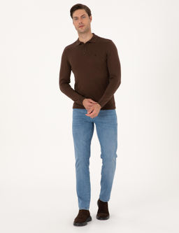 Kahverengi Slim Fit Polo Yaka Basic Triko Kazak - Pierre cardin фото 4