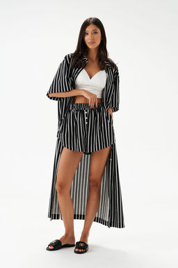 Шорты Annete А1561 свободные черные из льна  фото 3