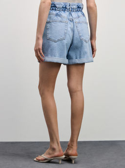 Джинсовые шорты baggy с резинкой в поясе / Zarina  фото 5