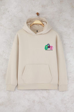 Teen Kahverengi S?rt Bask?l? Oversize Kal?p Kapusonlu Ici Polarl? Orme Sweatshirt TWOAW26SW00126 - Trendyolmilla фото 14