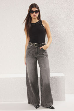 Siyah Z?mba Detayl? Fitted/Vucuda Oturan Fitilli Esnek Orme Atlet TWOSS25AL00008 - Trendyolmilla фото 2