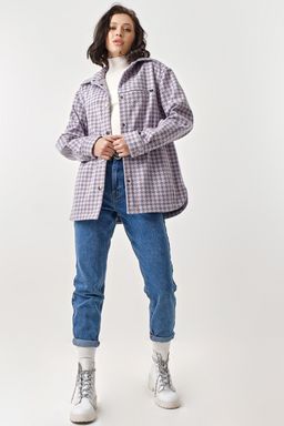 Пальто рубашка из пальтовой ткани сиреневая - Fly фото 4