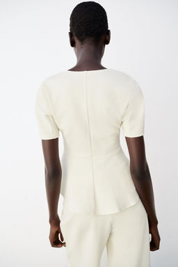 TOP PEPLUM MANGA ABULLONADA / Crudo medio - Zara фото 5