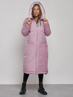 Пальто утепленное молодежное зимнее женское фиолетового цвета 59120F - CHOI PIGEON фото 8