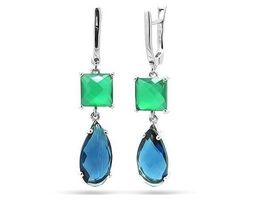 Серьги из серебра зеленый агат, лондон топаз кварц, Капрезе
