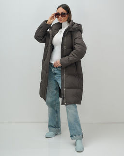 Пальто зимнее утепленное с капюшоном женское темно-коричневого цвета 7618TK - Visdeer фото 3