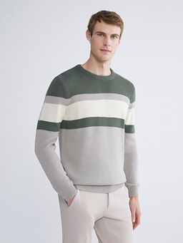 Bisiklet Yaka Uzun Kollu Renk Bloklu Erkek Triko Kazak