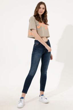 U. S. Polo Assn Женская укороченная футболка цвета хаки с круглым вырезом - U.s. polo assn фото 2