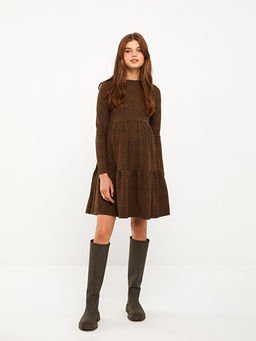 Bisiklet Yaka Desenli Uzun Kollu Hamile Elbise