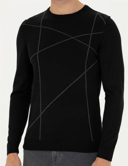 Siyah Slim Fit Bisiklet Yaka Y_n Kar___ml_ Triko Kazak - Pierre cardin фото 6
