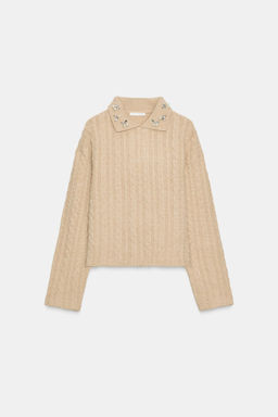 CABLE-KNIT JUMPER WITH JEWEL NECKLINE - Zara фото 7