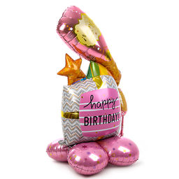 Воздушный шар фольгированный 48" «Розовый День Рождения», на подставке