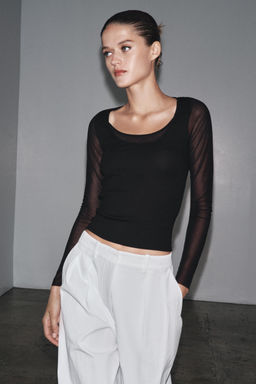 SEMI-SHEER COMBINED T-SHIRT - Zara фото 9