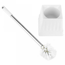 Ерш унитазный пластмассовый со съемной ручкой из нержавеющей стали "Кантри" 44см, с подставкой 13х13см h12см, белый (Китай)