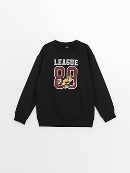 Bisiklet Yaka Bask?l? Uzun Kollu Erkek ?ocuk Sweatshirt