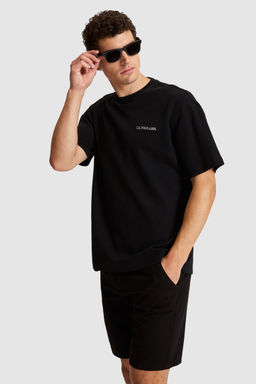 Erkek Siyah Comfort Fit Bisiklet Yaka TiЕГrt