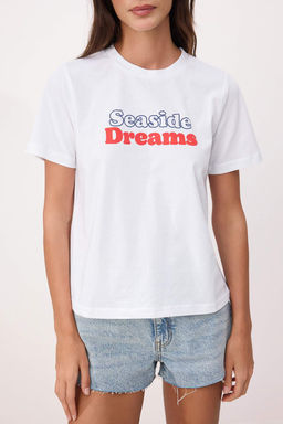 Ekru Slogan Regular/Normal Kal?p Dusuk Kol K?sa Kollu %100 Pamuk Orme T-Shirt TWOSS26TS00178 - Trendyolmilla фото 3