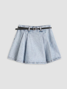 Kemerli K?z ?ocuk Pileli Jean ?ort Etek