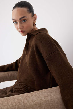 Wardrobe Essentials Lacivert*001 Yumusak Dokulu Cizgili Genis Kal?p Basic Triko Kazak TWOAW26KZ00087 - Trendyolmilla фото 8