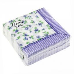 Салфетки бумажные "Desna Design" 24х24см, 1 слойные, 40 штук в упаковке, 100% целлюлоза, "Фиалки" (Россия)