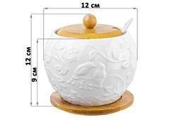 Сахарница 620 мл 12*12*12 см Птички на ветке + ложка + дер. крышка на дер. подставке - Elan gallery фото 2