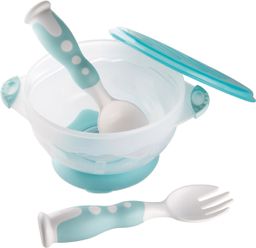 Набор посуды тарелка с присоской , ложка и вилка с пластиковый футляр Maman (МАМАН)RS-31