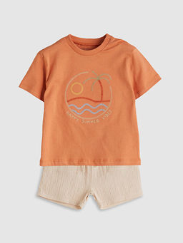 Bask?l? Erkek Bebek Ti??rt ve ?ort 2li