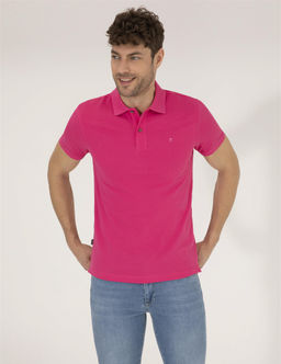 Pembe Slim Fit Polo Yaka Basic Ti__rt