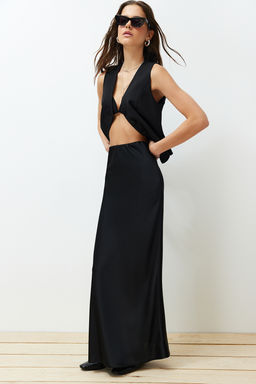 TRENDYOLMILLA Siyah Saten Bal?k Shape Maxi Boy Dokuma Etek TWOSS24ET00120  фото 2