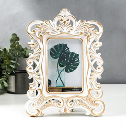 Фоторамка для фото 10×15 см «Королевские пышные листья», пластик, золото, 28×20.5 см