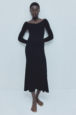 Vestido off-the-shoulder en punto de canale - H&m фото 2