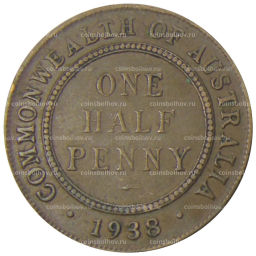 Монета 1/2 пенни 1938 года Австралия