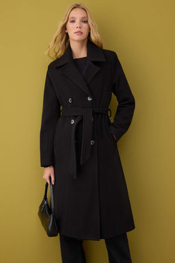 Siyah Oversize Yumusak Dokulu Kruvaze Uzun Kase Kaban TWOAW26KB00050 - Trendyolmilla фото 4