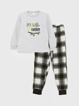 Bisiklet Yaka Nak??l? Uzun Kollu Polar Erkek ?ocuk Pijama Tak?m?