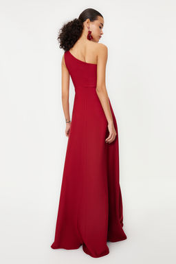 Bordo A-Kesim Yaka Detayl? Uzun Gece Abiye Elbise TPRSS19UT0054 - Trendyolmilla фото 6