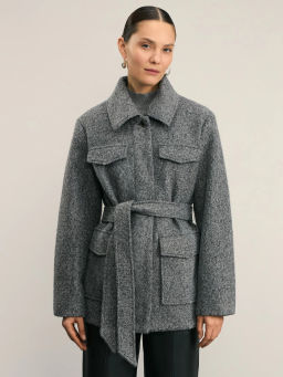 Куртка-рубашка из ткани с ворсом на поясе / Zarina  фото 4