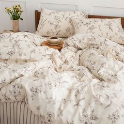 КПБ Чистый хлопок 1,5 спальный, наволочки 50х70, поплин, 100% хлопок, Гербариум ВБ Пододеяльник 146х215 с прорезью, простыня классическая 150х215 подшита с 4-х сторон, наволочки 50х70 с клапаном - 2 шт. - Традиция фото 53