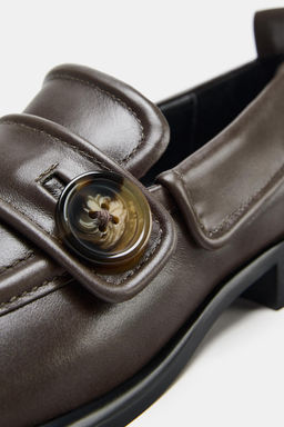 LEATHER LOAFERS WITH BUTTON DETAIL - Zara фото 9