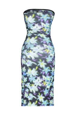 Limited Edition Mavi Cicek Bask?l? Mini Straplez Yaka Esnek Orme Kalem Elbise TWOSS24EL00567 - Trendyolmilla фото 12