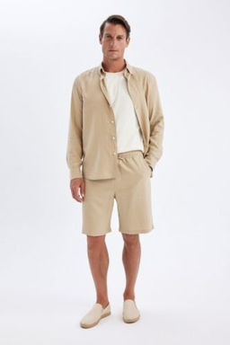 Relax Fit Keten Kar?s?ml? Bermuda Sort