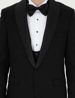 Siyah Ex. Slim Fit Yelekli Smokin