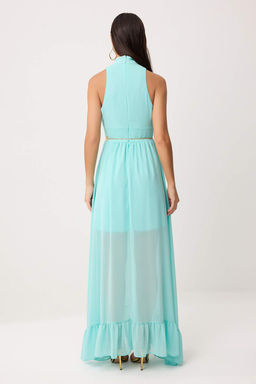 Su Yesil Dokuma Sifon Astarl? Kemer Detayl? Maxi Abiye & Mezuniyet Elbisesi TPRSS26AE00044 - Trendyolmilla фото 4