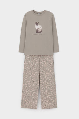 К 1623/пыльно-оливковый,полевые цветы пижама для дев