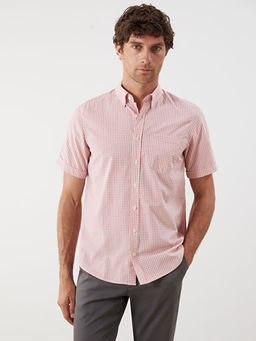 Regular Fit K?sa Kollu Ekose Poplin Erkek G?mlek