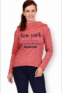 Толстовка с капюшоном, футер с лайкрой, принт New York, коралл (281-1) - Плиона фото 2