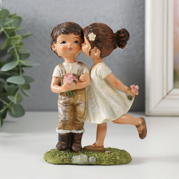 Фигурка полистоун Малыши на прогулке - первый поцелуй, 9.5?4.5?12.5 см