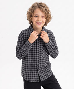 Рубашка для мальчика в клетку 33-82206 черная клетка - Mini maxi фото 5